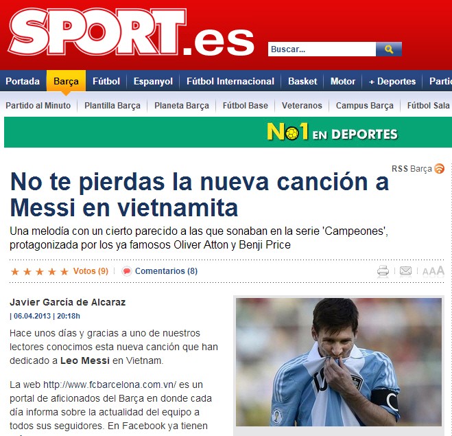Bài giới thiệu về Messi No1 có tiêu đề "Đừng bỏ lỡ bài hát mới về Messi ở Việt Nam".